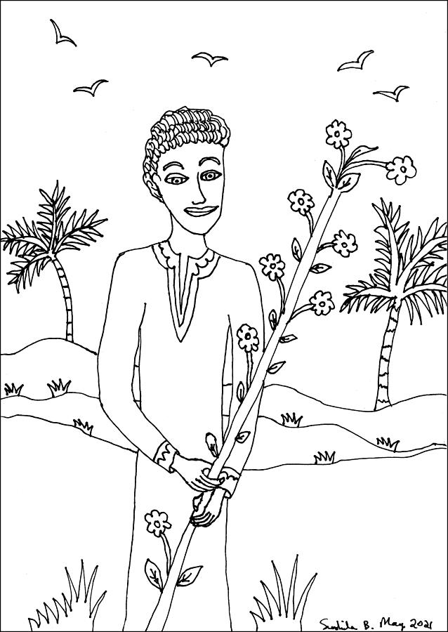 Tarot Drawing - Tarot Colouring Book Page of Wands by Sushila Burgess Tarot Drawing - Tarot Colouring Book Page of Wands by Sushila Burgess