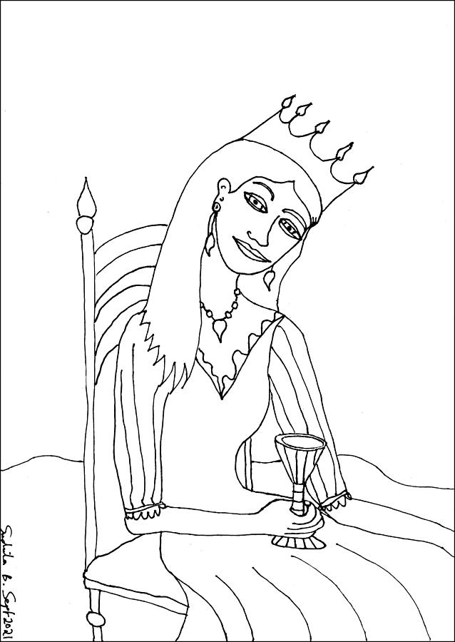 Tarot Drawing - Tarot Colouring Book Queen of Cups by Sushila Burgess Tarot Drawing - Tarot Colouring Book Queen of Cups by Sushila Burgess