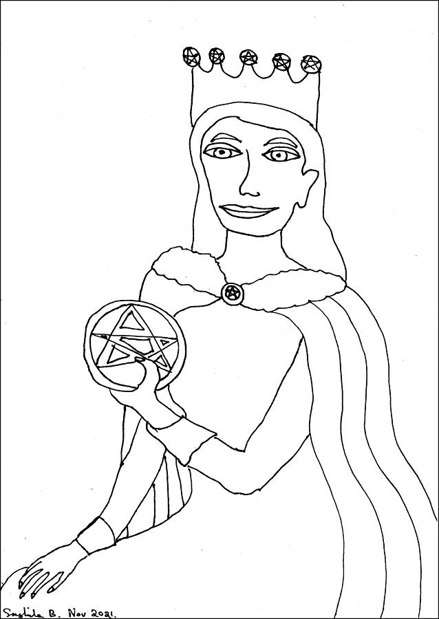 Tarot Colouring Book Queen of Pentacles Drawing by Sushila Burgess ...