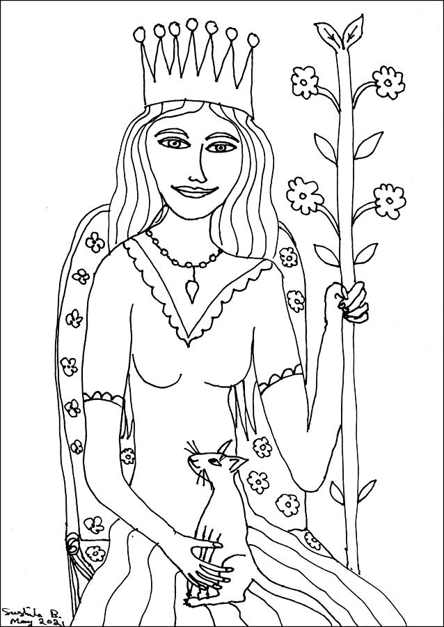 Tarot Colouring Book Queen of Wands Drawing by Sushila Burgess - Fine ...