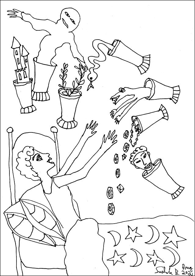 Tarot Drawing - Tarot Colouring Book Seven of Cups by Sushila Burgess Tarot Drawing - Tarot Colouring Book Seven of Cups by Sushila Burgess