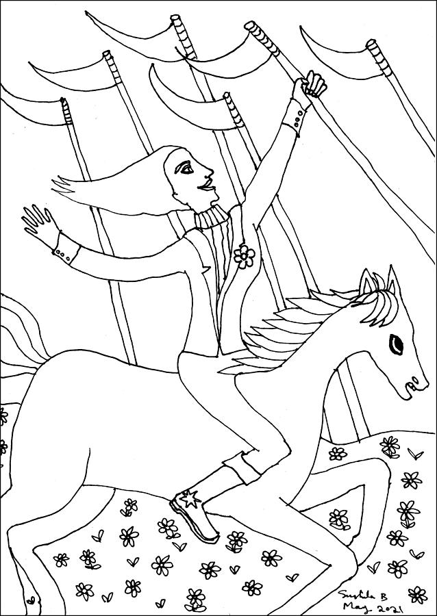 Tarot Drawing - Tarot Colouring Book Six of Wands by Sushila Burgess Tarot Drawing - Tarot Colouring Book Six of Wands by Sushila Burgess