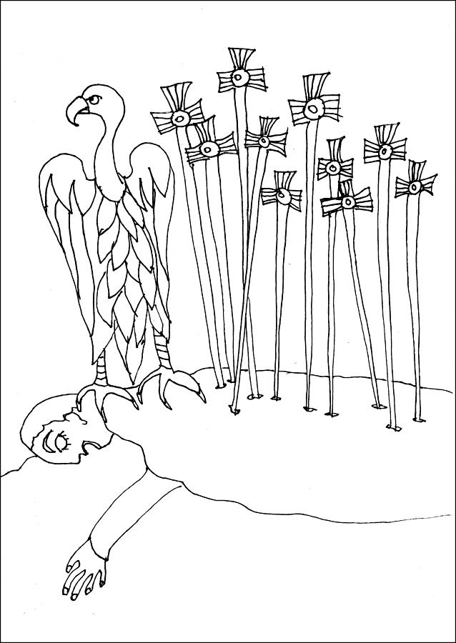 Tarot Drawing - Tarot Colouring Book Ten of Swords by Sushila Burgess Tarot Drawing - Tarot Colouring Book Ten of Swords by Sushila Burgess