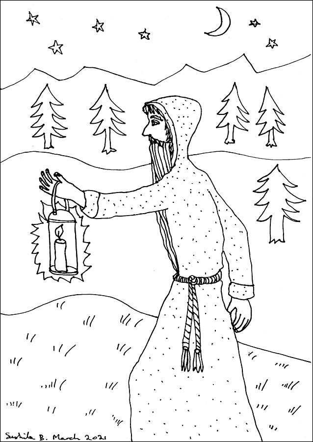 Tarot Drawing - Tarot Colouring Book The Hermit by Sushila Burgess Tarot Drawing - Tarot Colouring Book The Hermit by Sushila Burgess