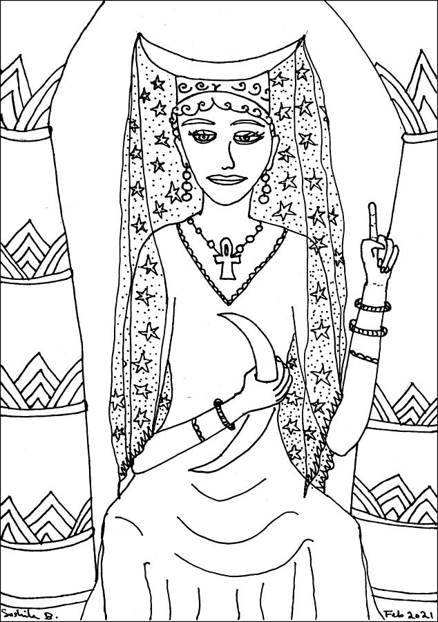 Tarot Drawing - Tarot Colouring Book The High Priestess by Sushila Burgess Tarot Drawing - Tarot Colouring Book The High Priestess by Sushila Burgess
