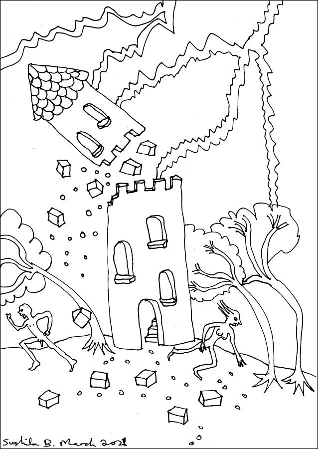 Tarot Drawing - Tarot Colouring Book The Lightning Struck Tower by Sushila Burgess Tarot Drawing - Tarot Colouring Book The Lightning Struck Tower by Sushila Burgess