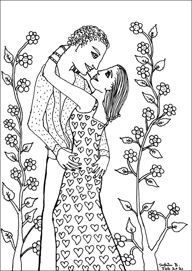 Tarot Drawing - Tarot Colouring Book The Lovers by Sushila Burgess