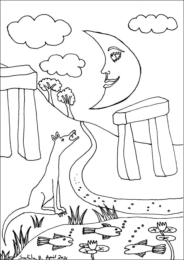 Tarot Drawing - Tarot Colouring Book The Moon by Sushila Burgess Tarot Drawing - Tarot Colouring Book The Moon by Sushila Burgess