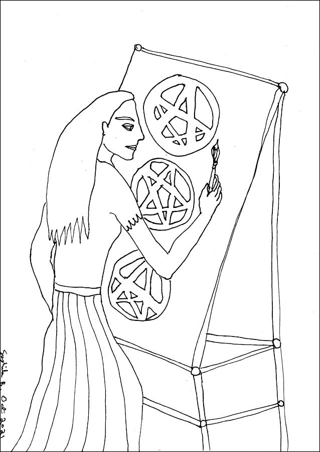 Tarot Drawing - Tarot Colouring Book Three of Pentacles by Sushila Burgess