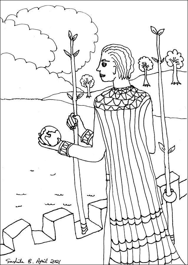 Tarot Drawing - Tarot Colouring Book Two of Wands by Sushila Burgess Tarot Drawing - Tarot Colouring Book Two of Wands by Sushila Burgess