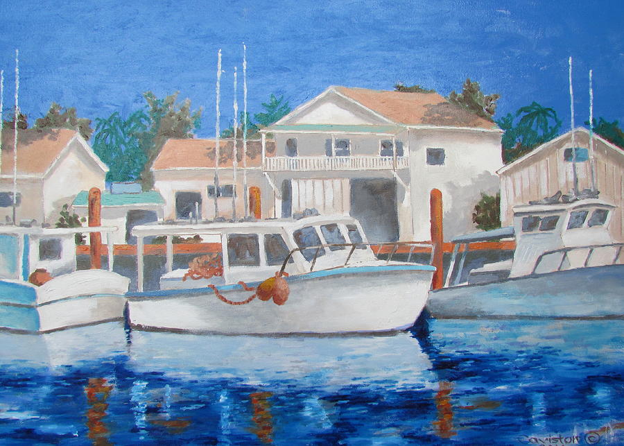 Tarpon Springs Boats IV Painting by Tony Caviston