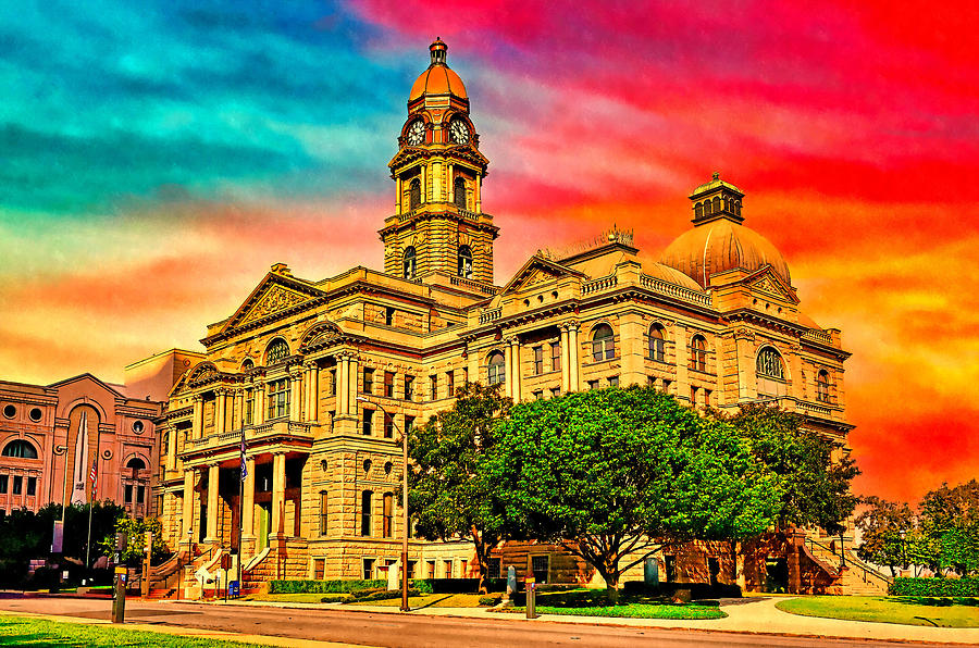 Tarrant County Courthouse in Fort Worth, Texas - digital painting Digital Art by Nicko Prints