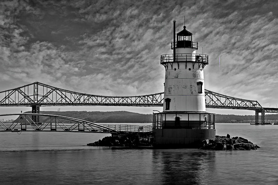 Tarrytown Lighthouse NY BW Photograph by Susan Candelario