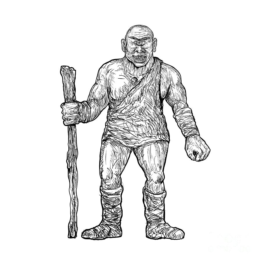 Cyclops Digital Art - Tartaro Tartalo or Torto a Strong One-Eyed Giant in Basque Mytho by Aloysius Patrimonio