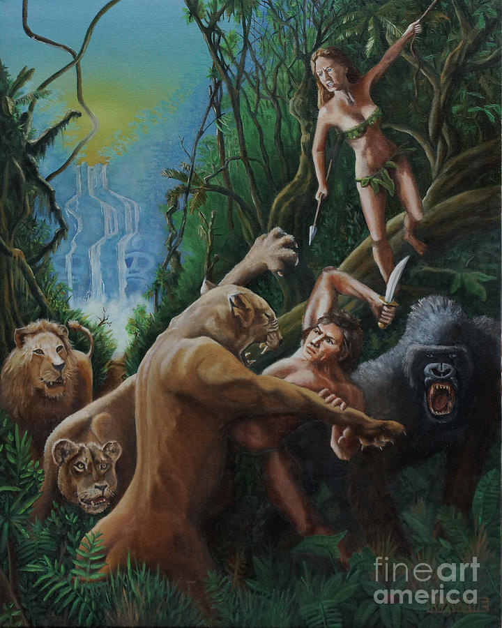 Tarzans Rescue in the Valley of the Simian Lords Painting by Ken Kvamme