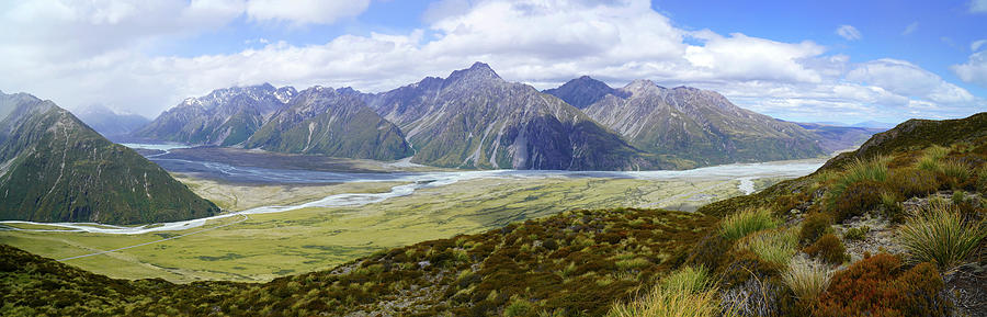 Tasman River Panorama - New Zealand Photograph by Tom Napper