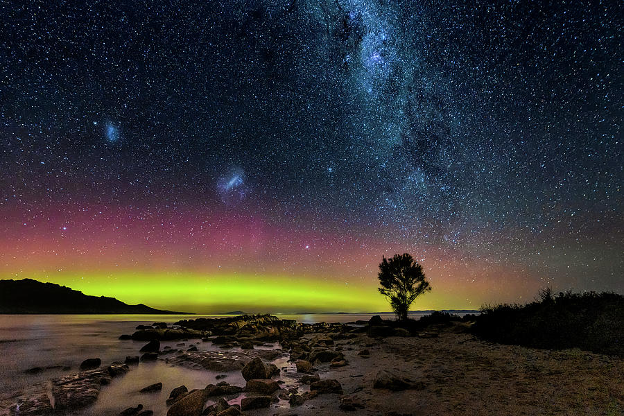 Tasmania Aurora Milky Way Magellanic Clouds Photograph by Hoa Pham - Pixels