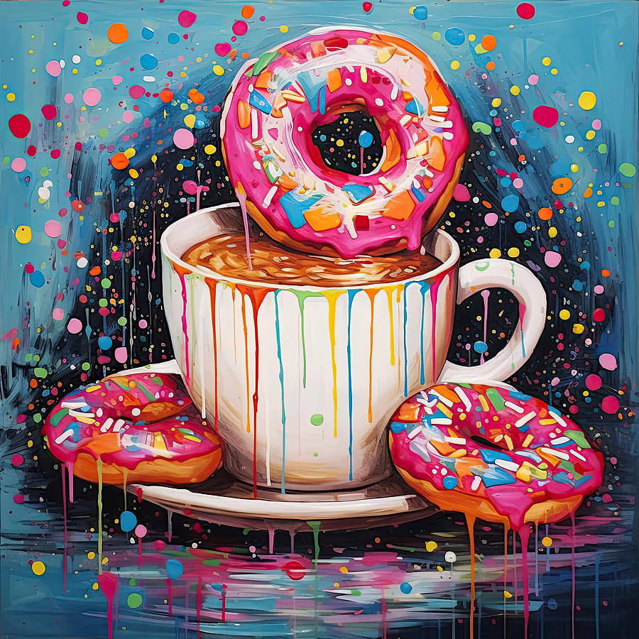 Coffee Digital Art - Taste of Happiness - Coffee and Donuts Artwork by Lourry Legarde