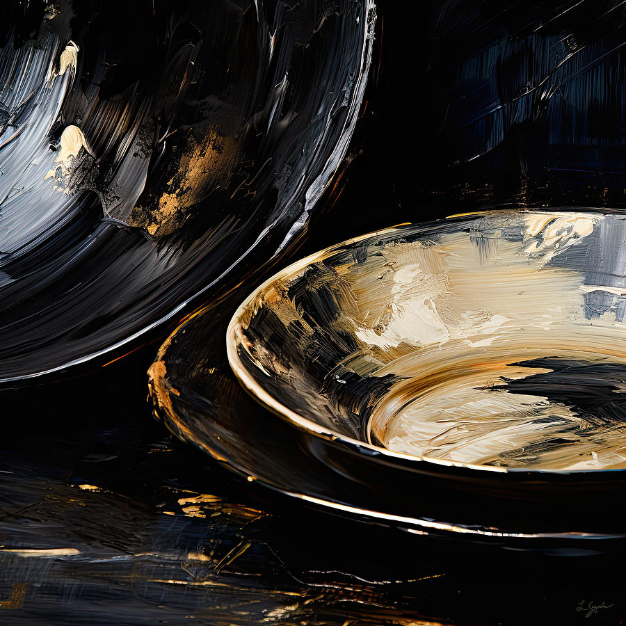 Tasteful Expressions - Black and Gold Dinnerware Sets Painting by Lourry Legarde