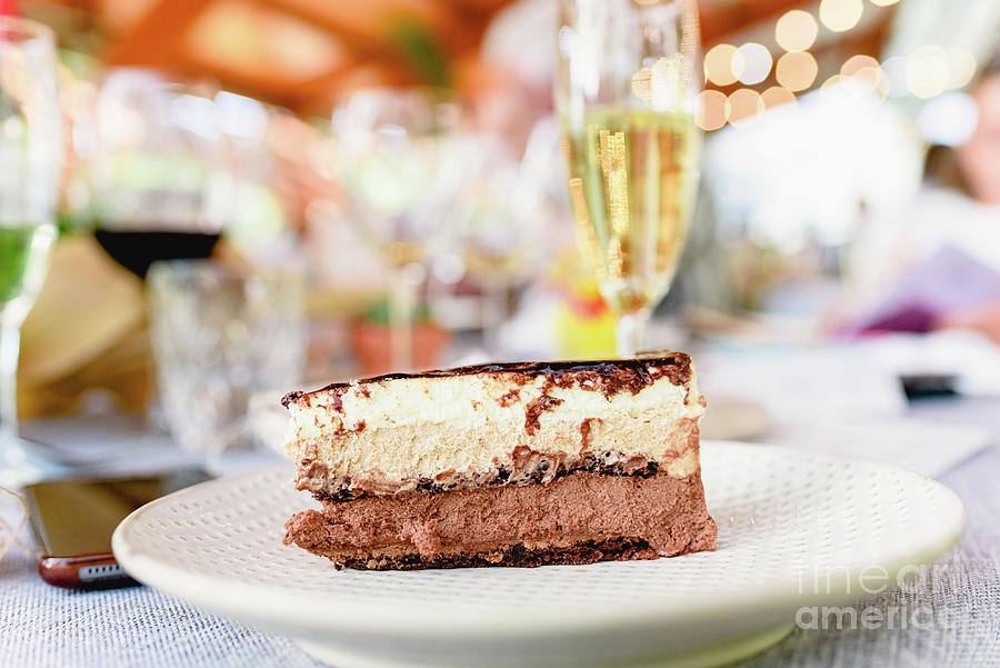 Tasty chocolate cake elegantly served during a wedding. Photograph by Joaquin Corbalan
