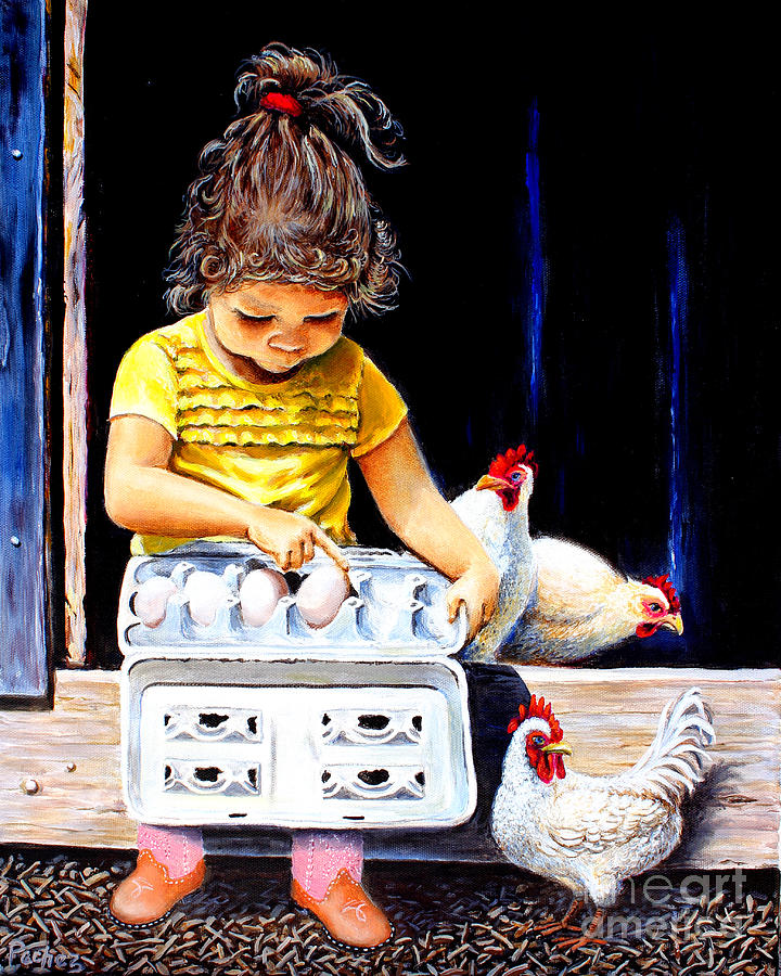Tatiana counting her chicks Painting by Pechez Sepehri