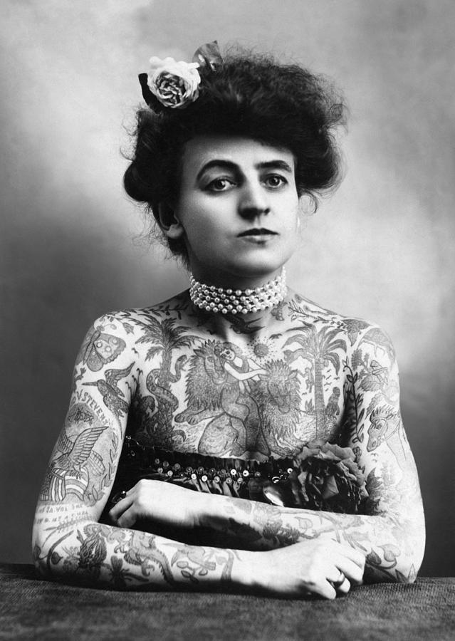 Vintage Photograph - Tattoo Artist Maud Wagner Portrait - Circa 1907  by War Is Hell Store