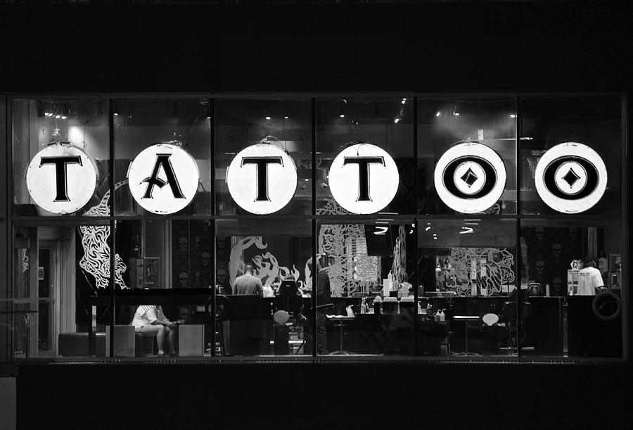 Tattoo Parlor on the Las Vegas Strip Black and White Photograph by Shawn O'Brien - Pixels