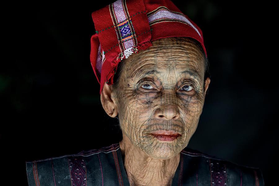 Tattooed Face Woman - Myanmar Photograph by Lindley Johnson