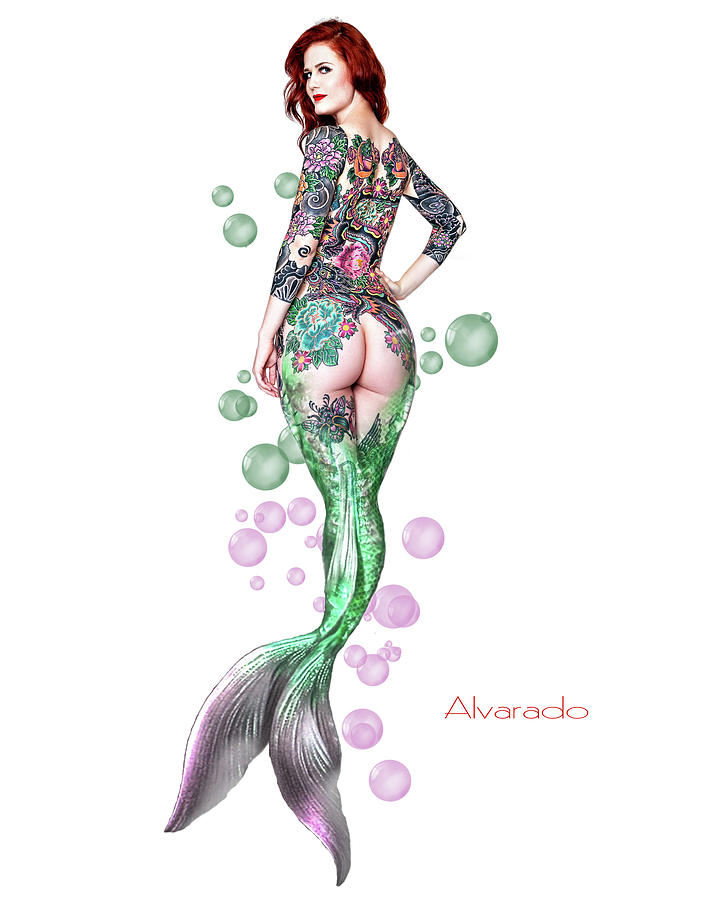 Mermaid Digital Art - Tattooed Mermaid by Robert Alvarado