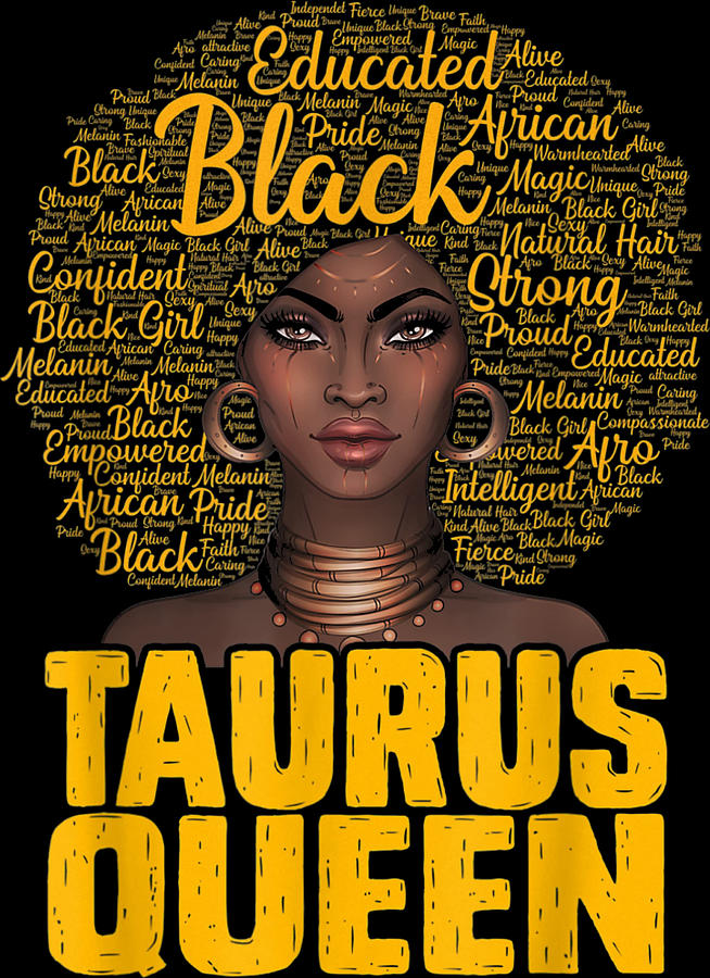 Taurus Queen Black Woman Afro Natural Hair African American Digital Art ...