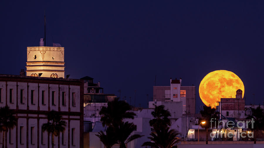 Tavira Tower and Full Moonrise Cadiz Andalusia Photograph by Pablo Avanzini