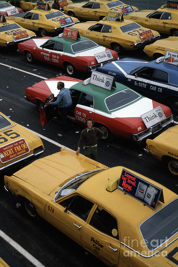 Taxi Cabs Cued at SFO Airport, California, November 1976 Photograph by Wernher Krutein