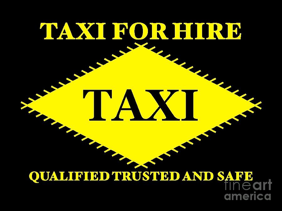 Taxi For Hire Yellow And Black Design Digital Art