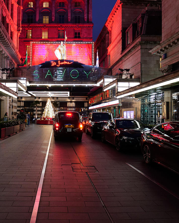 Taxi Rank at The Savoy Christmas Photograph by Richard Boot Pixels