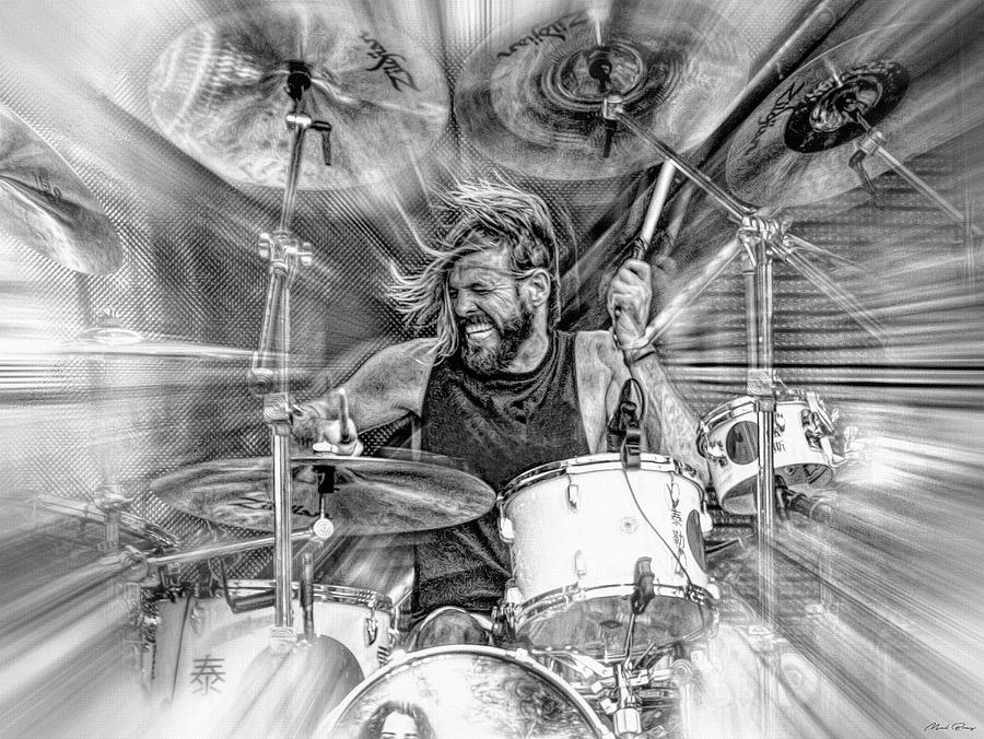 Taylor Hawkins Foo Fighters Live Mixed Media by Mal Bray