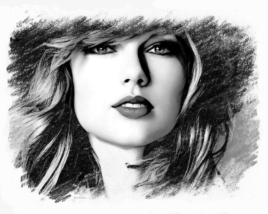 Taylor Swift Sketch Portrait Digital Art by Scott Wallace Digital Designs