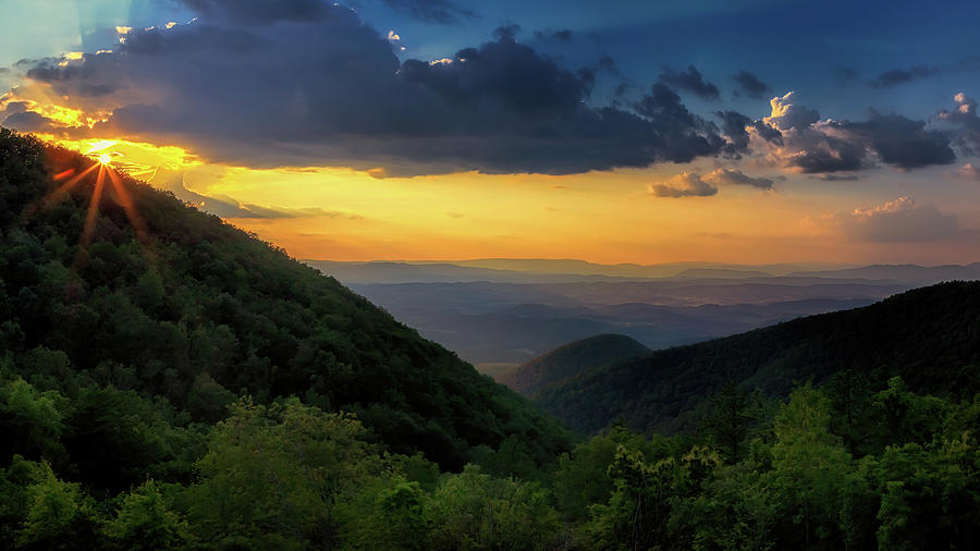 Taylors Mountain Golden Hour - Blue Ridge Parkway Photograph by Susan Rissi Tregoning