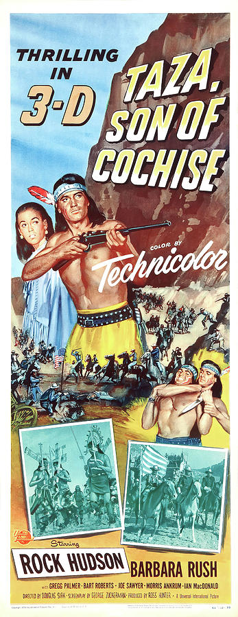 Rock Hudson Mixed Media - Taza, Son of Cochise, with Rock Hudson and Barbara Rush, 1954 by Movie World Posters