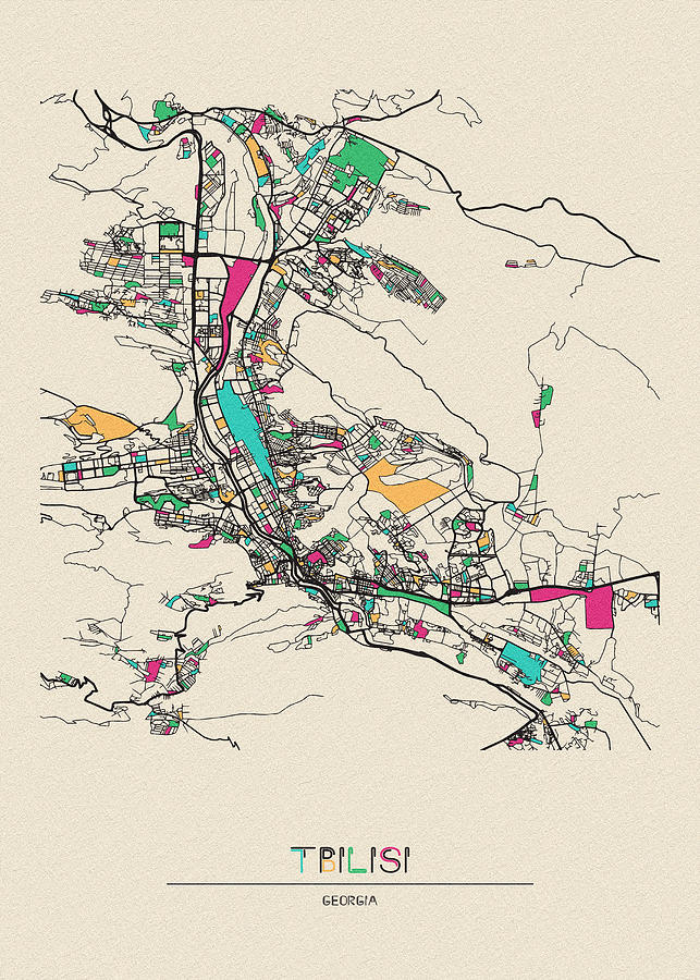 Memento Movie Drawing - Tbilisi, Georgia City Map by Inspirowl Design