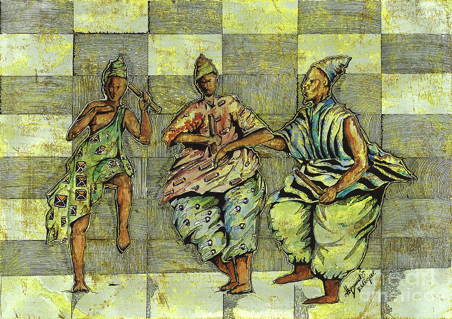 Tchamba traditional dance Painting by Relique Dorcis