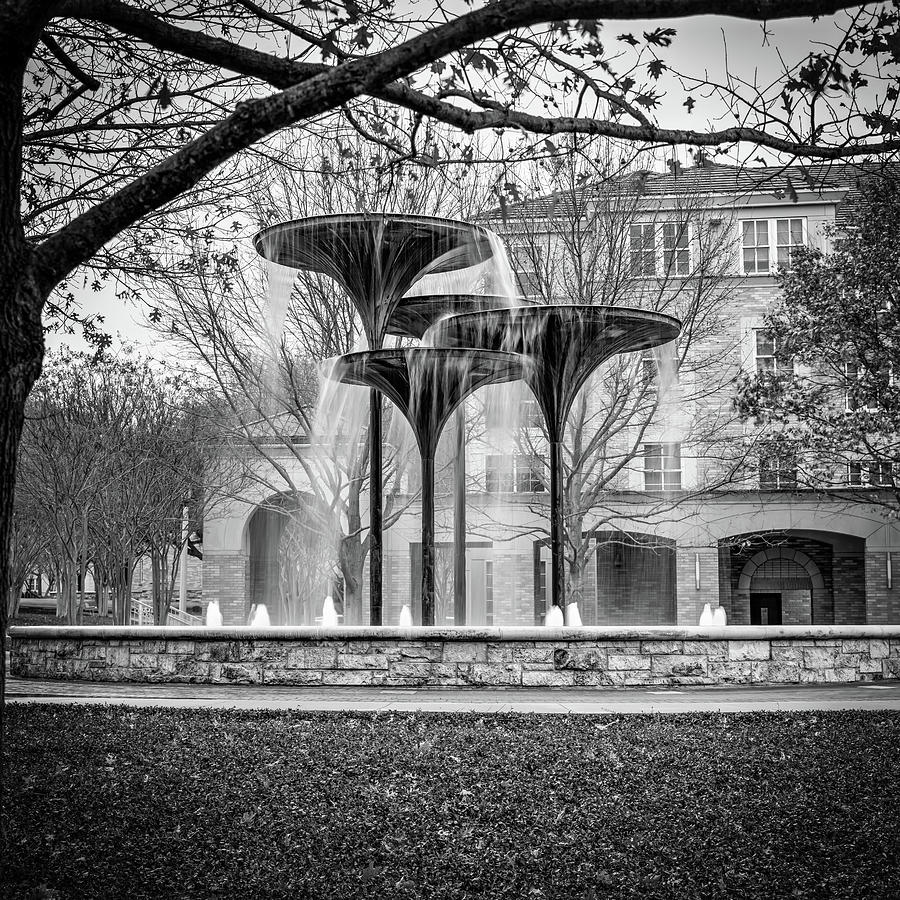 TCU Frog Fountain Waters - Black and White Photograph by Gregory Ballos