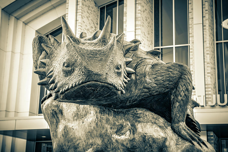 TCU Horned Frog Statue - Sepia Edition Photograph by Gregory Ballos