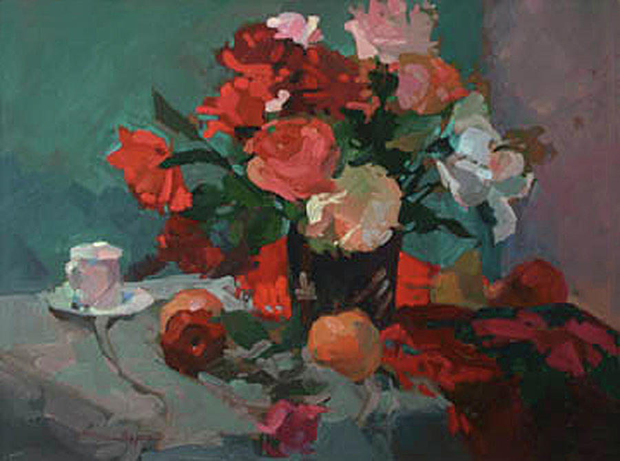 Tea and Peonies Painting by Elizabeth - Betty Jean Billups