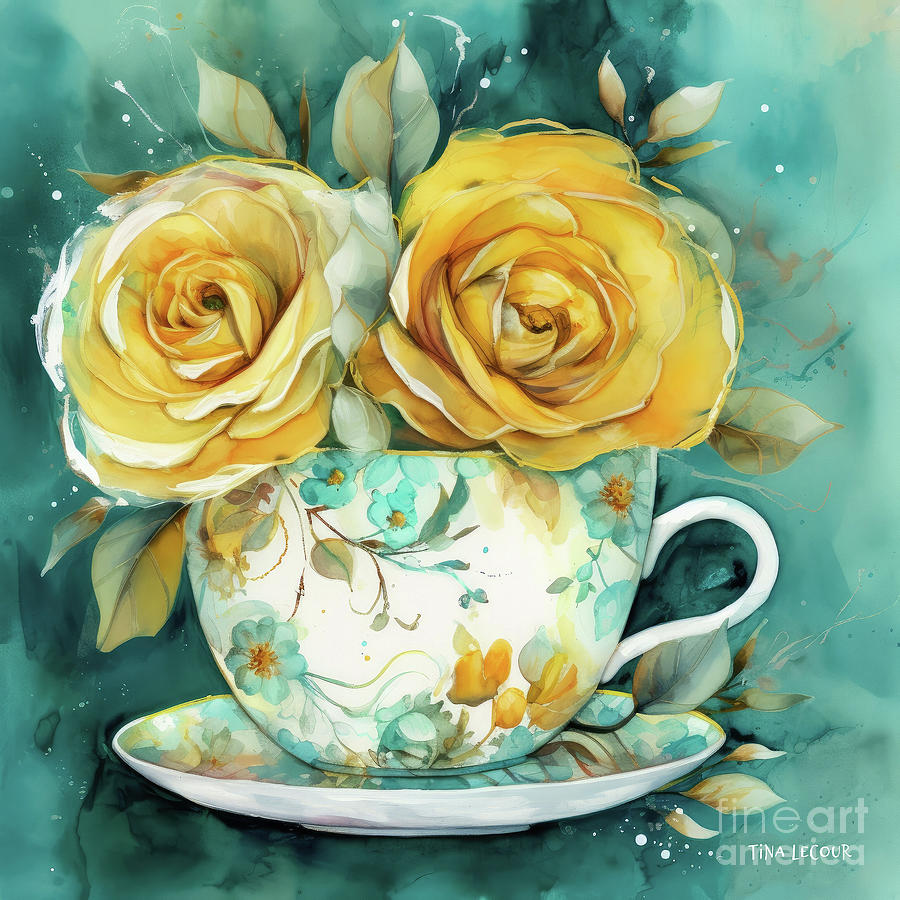 Tea Cup Painting - Tea And Roses by Tina LeCour