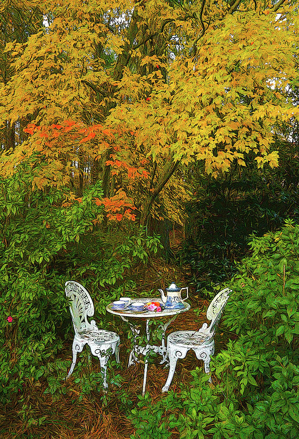 Tea for Two in Beautiful Autumn  Photograph by Ola Allen