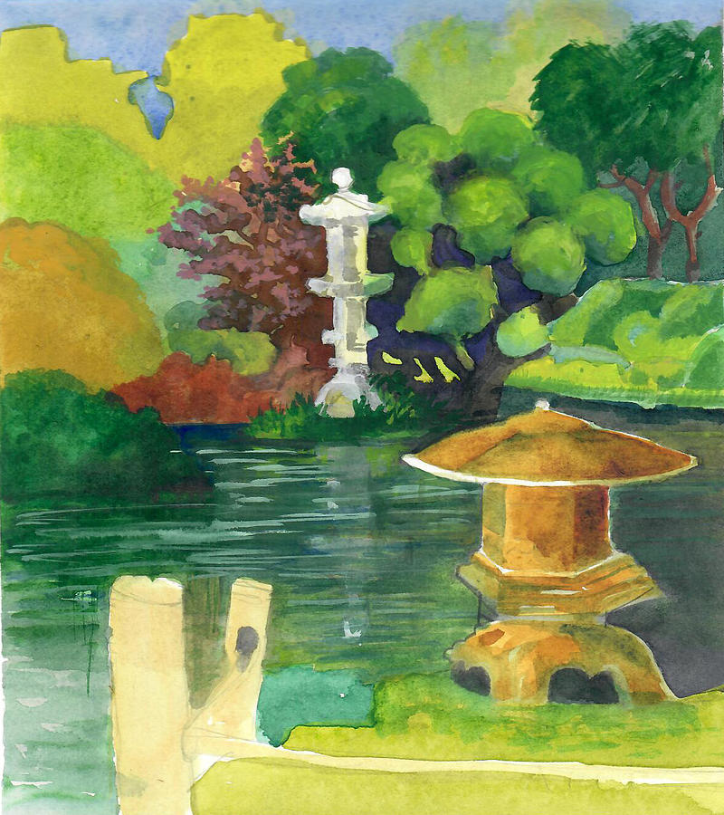 Tea Garden Pond #2 Painting by Karen Coggeshall