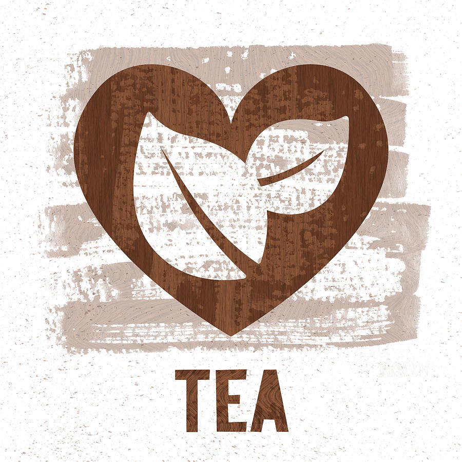 Tea Leaves Heart - White Background - Art by Jen Montgomery Painting by Jen Montgomery