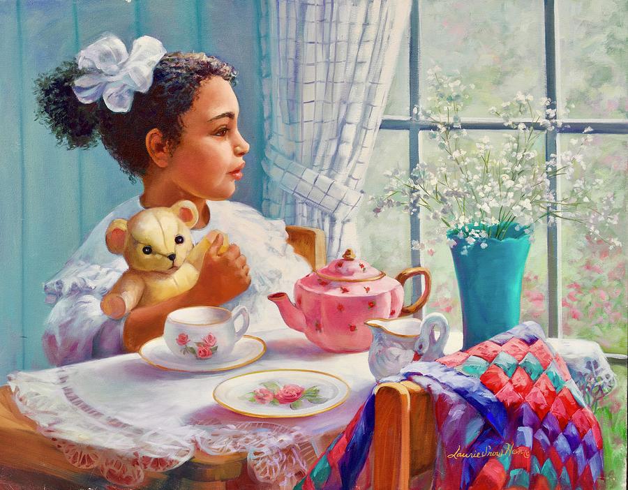 Tea Party Painting - Tea Party with Teddy by Laurie Snow Hein