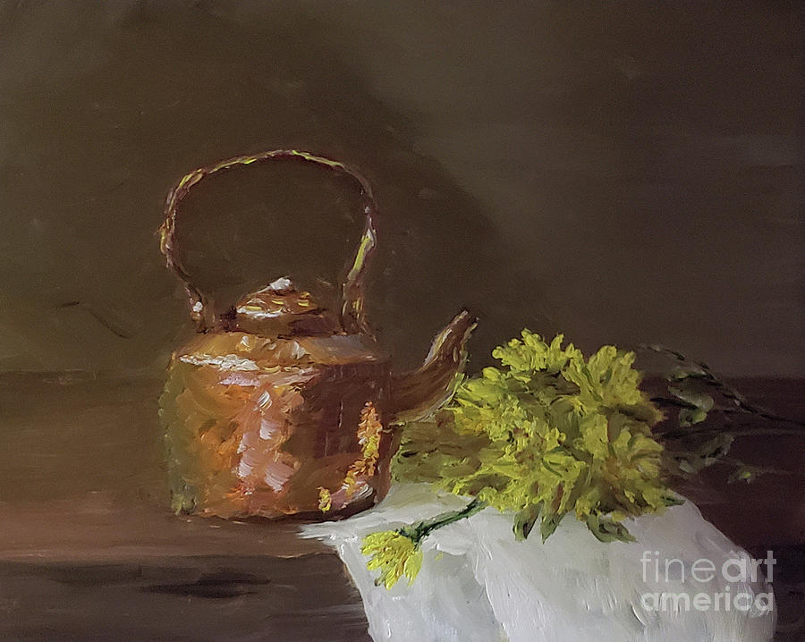 Tea Pot And Flowers Painting by Stanton Allaben