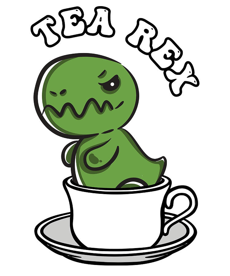 Tea Rex kawaii Dinosaur TRex Poster blue Painting by Luke Kelly - Fine